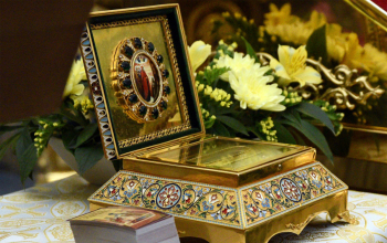 Ковчег с мощами преподобного Сергия Радонежского и икона святого в Борисовской епархии