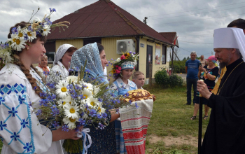 Закладка капсулы в основание строящегося Петропавловского храма д. Неманица